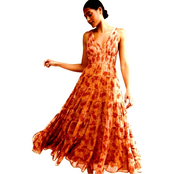floral jacquard tiered maxi dress let me be ANTHROPOLOGIE Floral Jacquard Tiered Maxi Dress by Letmebe